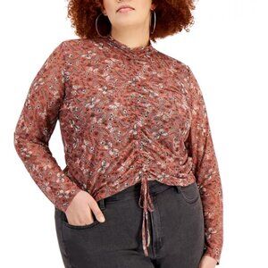 FULL CIRCLE TRENDS Trendy Plus Size Butterfly-Print Mock-Neck Mesh Top